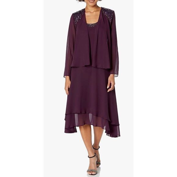 S.L. Fashions Women's Two-Piece Dress with Embellished Jacket - Picture 1 of 8